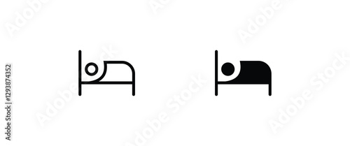 Person in bed icon. Sleeping shelter. sleep Hotel motels, guest house, accommodation  icon symbol logo illustration,editable stroke, flat design style isolated on white