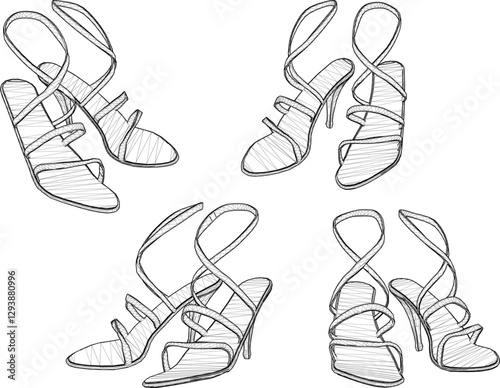 vector sketch illustration of high heel sandal shoe design for career women fashion 