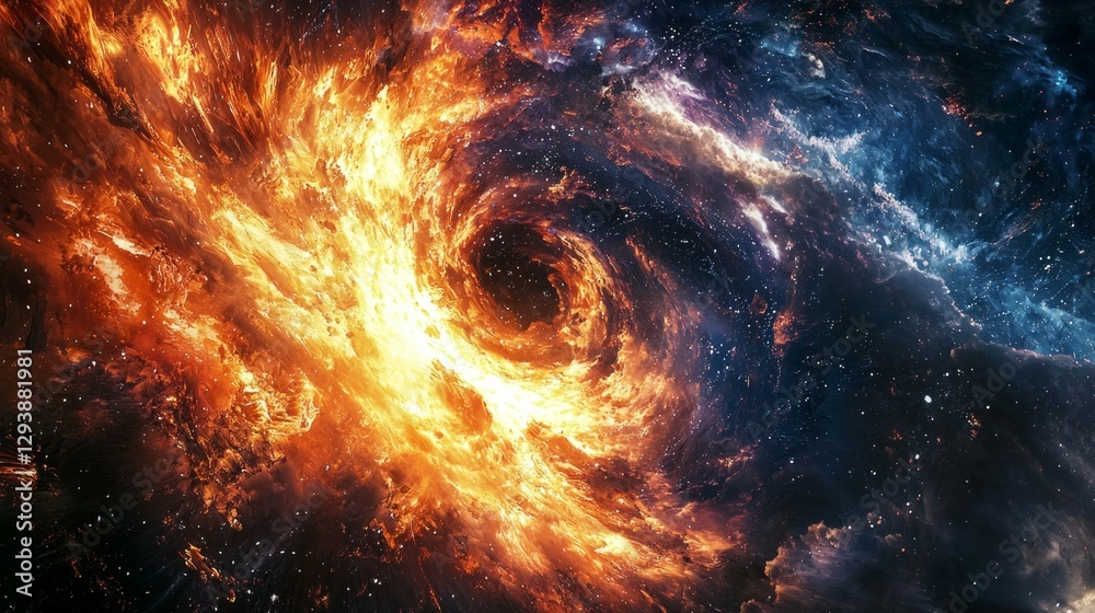 Obraz premium Vibrant and Fiery Abstract Space Scene with Swirling Galaxy Colors