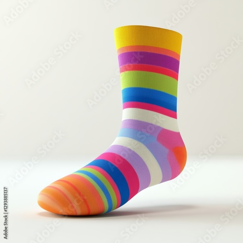 Vibrant Multi-Colored Sock with Stripes in 3D Design photo