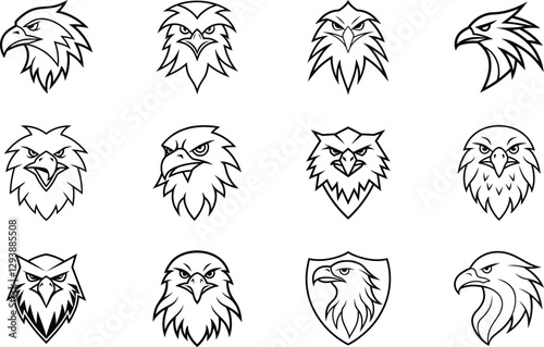 Twelve Eagle Head Line Art Designs Logos, Mascots, and Symbols