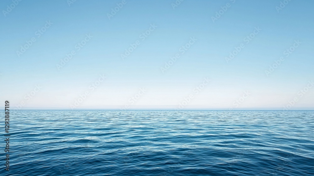Naklejka premium Calm Ocean Waves Under Clear Blue Sky with Serenity and Peace