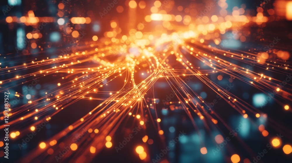 Fototapeta premium Glowing interconnected network of nodes and lines symbolizing open-source collaboration, abstract digital patterns in the background. Technology and innovation concepts. 