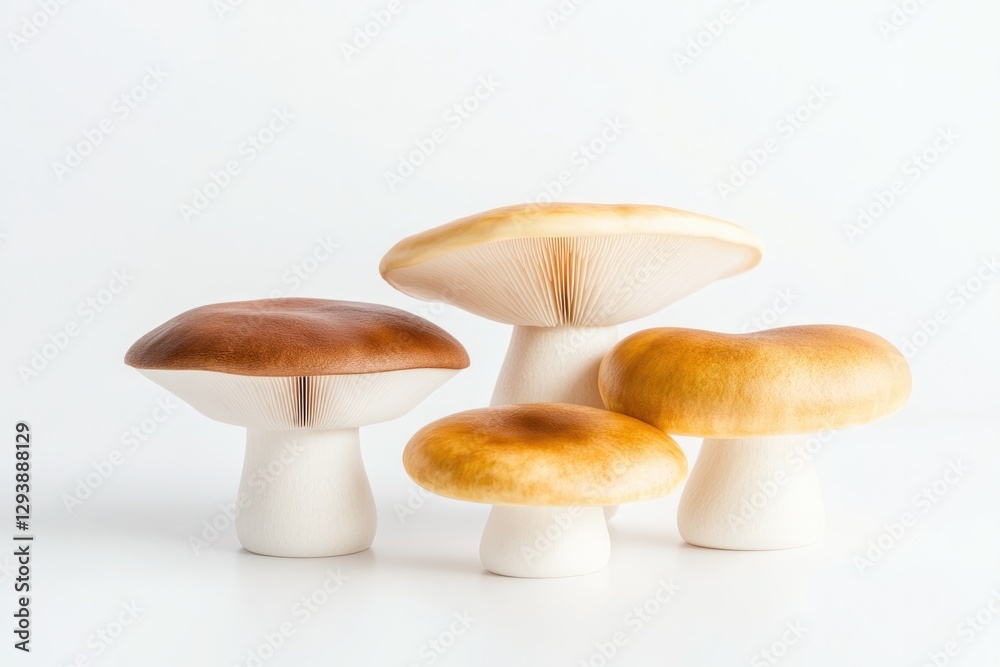 Fototapeta premium Natural mushrooms showcase diverse shapes and colors on clean su