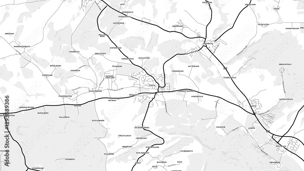 Fototapeta premium Minimalist Furth Street Map with Labels and Neighborhoods