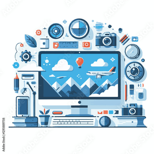 computer, digital, business, technology, communication, laptop, tech, work, office, web, internet, design, employee, vector, information, monitor, pc, modern, device, person, electronic, desktop, scre