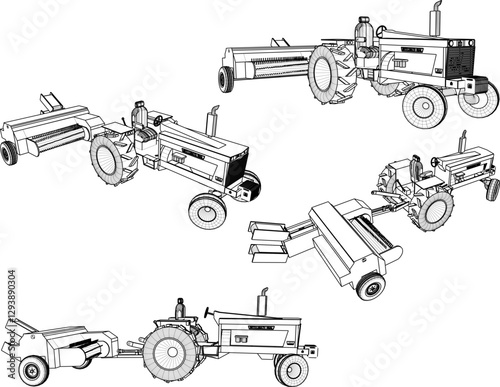 vector sketch silhouette illustration of a tractor vehicle cutting rice to facilitate harvesting   