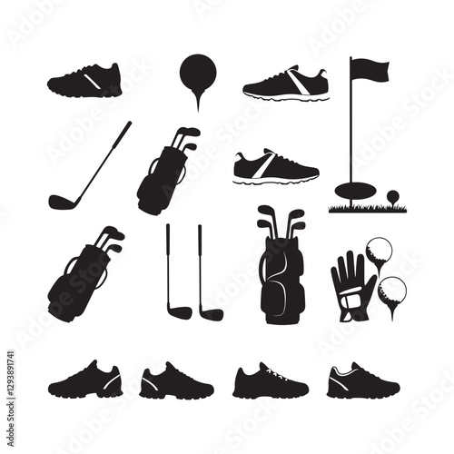 golf sports icons set black silhouette vector symbols design illustrations
