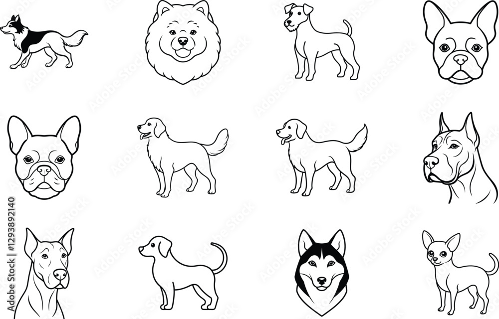 Diverse Dog Breeds Line Art Illustrations of Canine Companions Diverse Dog Breeds Line Art Illustrations of Canine Companions
