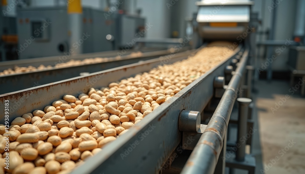Raw peanuts on conveyor belt in food oil extraction plant. Agriculture commodity, peanuts harvesting. Agribusiness concept. Food industry, peanut oil production. Farm, manufacturing, nut processing, Raw peanuts on conveyor belt in food oil extraction plant. Agriculture commodity, peanuts harvesting. Agribusiness concept. Food industry, peanut oil production. Farm, manufacturing, nut processing,