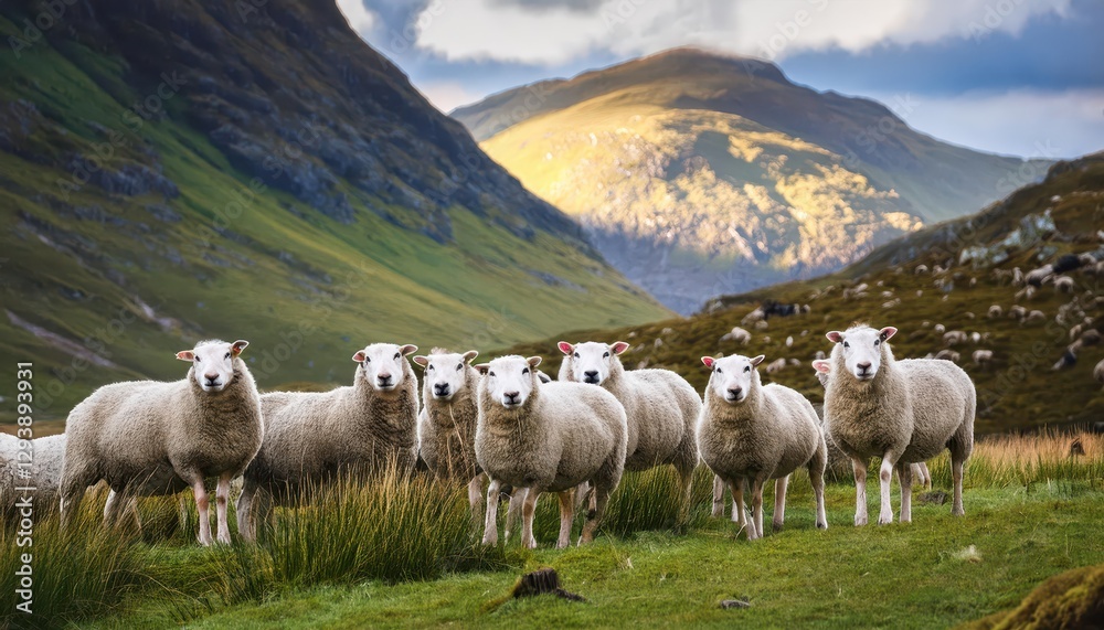 Striking Sheep Herd Roaming through Glen Nevis, Scotland at Sunset A Scenic Winter Wonderland Beneath Dramatic SnowCapped Mountains Striking Sheep Herd Roaming through Glen Nevis, Scotland at Sunset A Scenic Winter Wonderland Beneath Dramatic SnowCapped Mountains