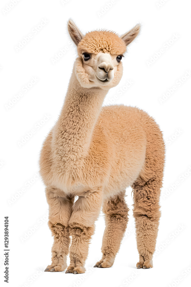 Fototapeta premium An adorable alpaca posing, isolated on white background