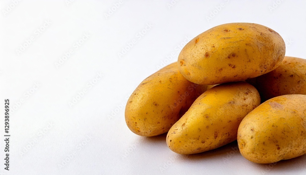 Close up photo of potatoes on a plain white background