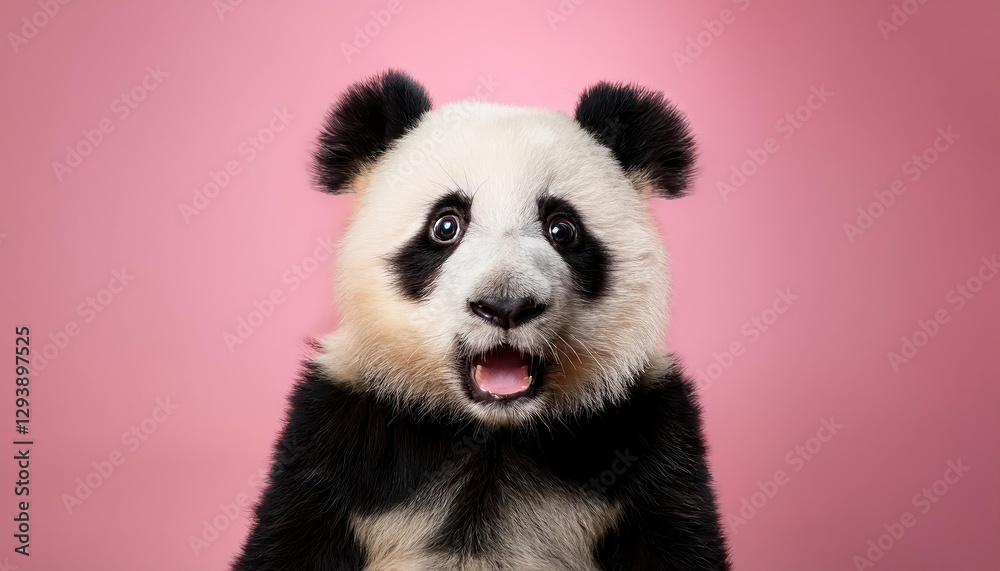 Fototapeta premium Cute Surprise Adorable Pinkbacked Panda Exuding Playful Emotion, Perfect for Funny Digital Art or Animated Designs