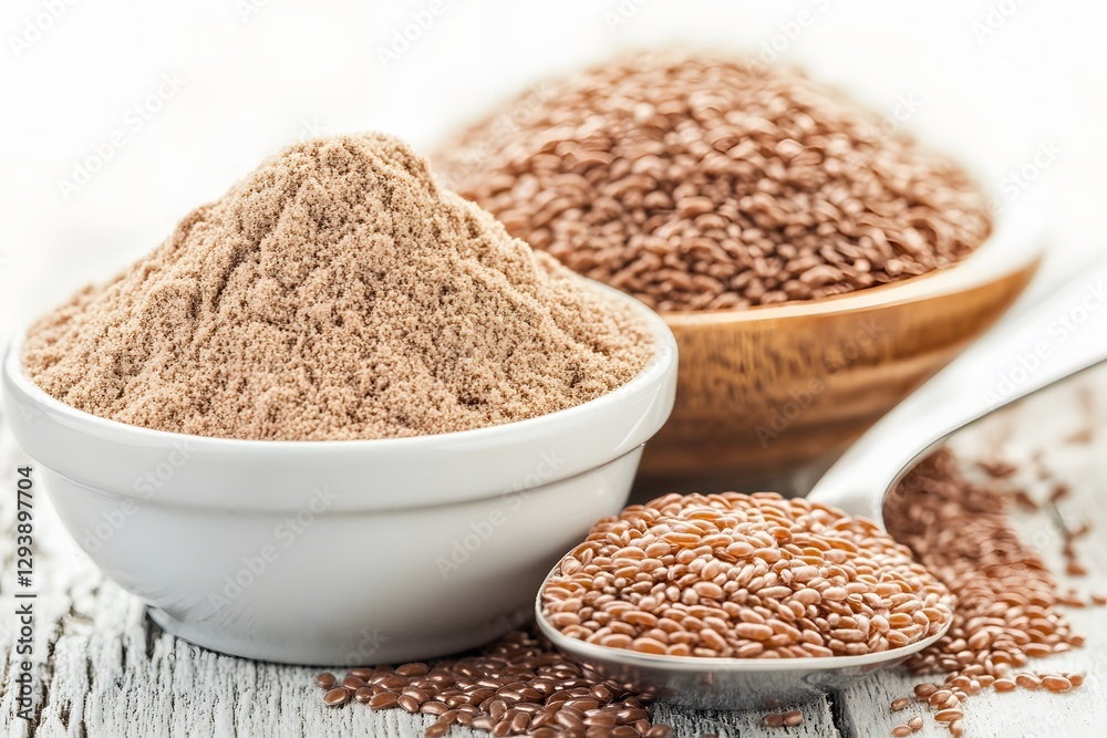 Healthy Flaxseed Meal and Seeds- Nutritious Food Photo Healthy Flaxseed Meal and Seeds- Nutritious Food Photo