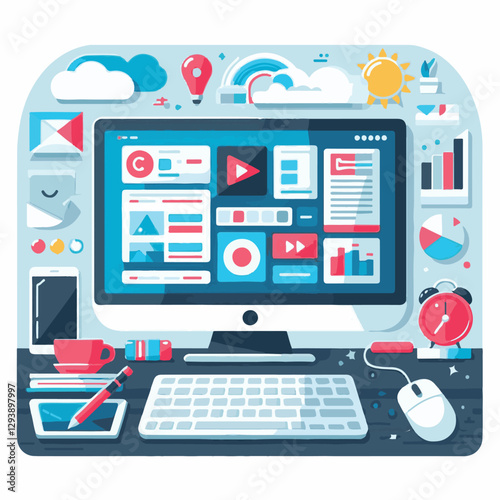 computer, digital, business, technology, communication, laptop, tech, work, office, web, internet, design, employee, vector, information, monitor, pc, modern, device, person, electronic, desktop, scre