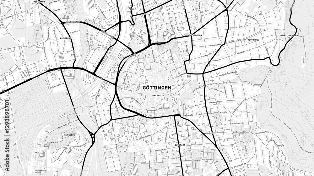 Fototapeta premium Minimalist Gottingen Street Map with Labels and Neighborhoods