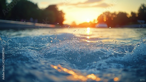 Splashing Water at Sunset on River