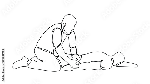 Singleline drawing First aid, CPR, emergency, rescue, person, help, medical, assistance, lifesaving,