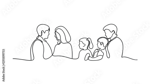 Family Unity OneLine Drawing of Parents and Children