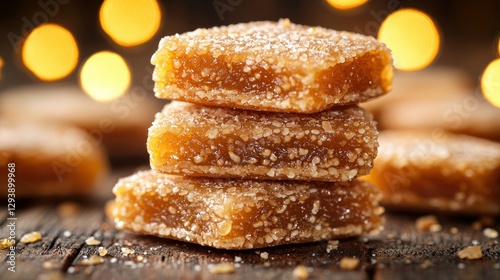 Stacked Honeycomb Candies on Wooden Table photo