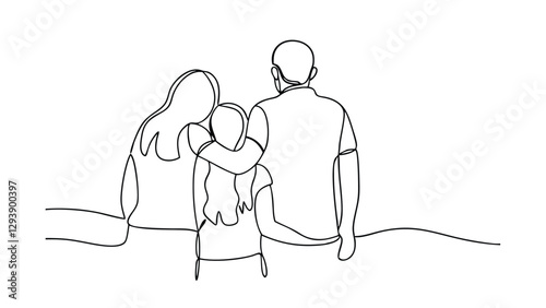 Family Unity OneLine Drawing of Parents and Child