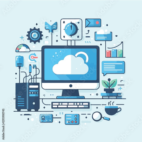 computer, digital, business, technology, communication, laptop, tech, work, office, web, internet, design, employee, vector, information, monitor, pc, modern, device, person, electronic, desktop, scre