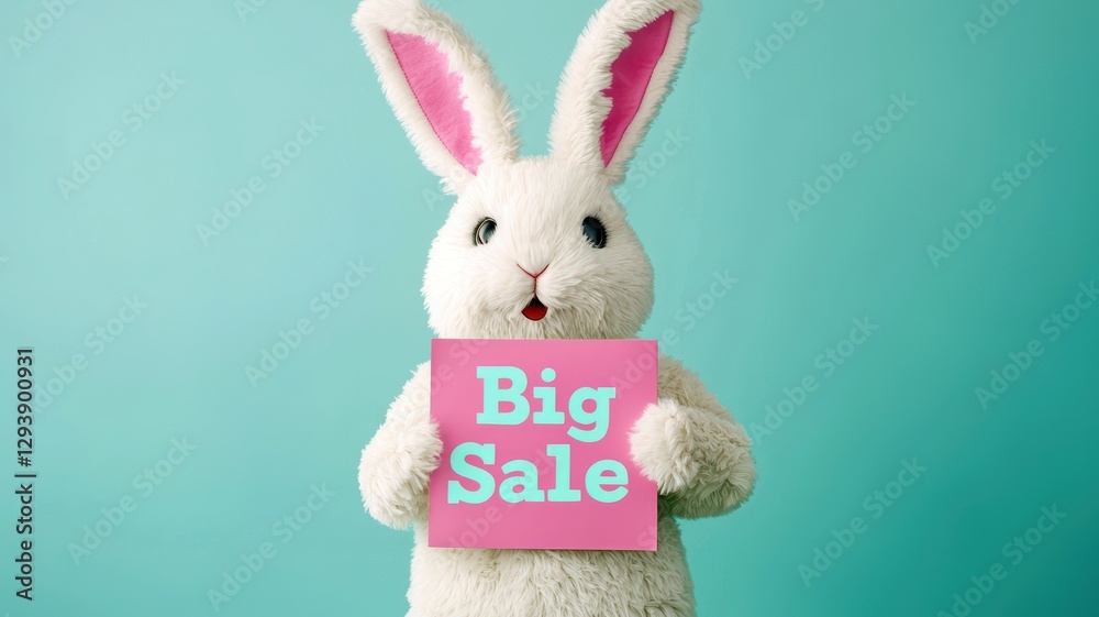 Obraz premium A cute bunny holds a sign that says 