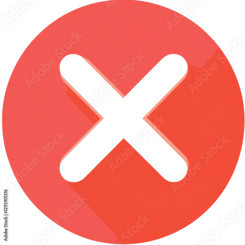 a flat icon design featuring a red circle filled entirely with a solid color. In the center of the red circle, there is a white 