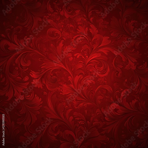 Opulent crimson floral damask design evokes vintage charm and timeless elegance in rich red hues for luxurious backgrounds and decorative arts