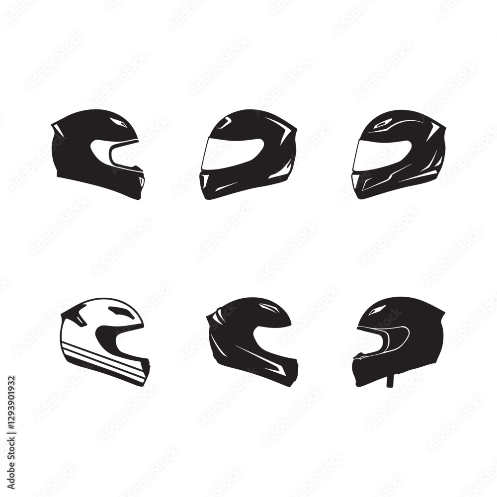 Fototapeta premium motor cyclist bike rider safety protection helmet icon set vector design illustrations