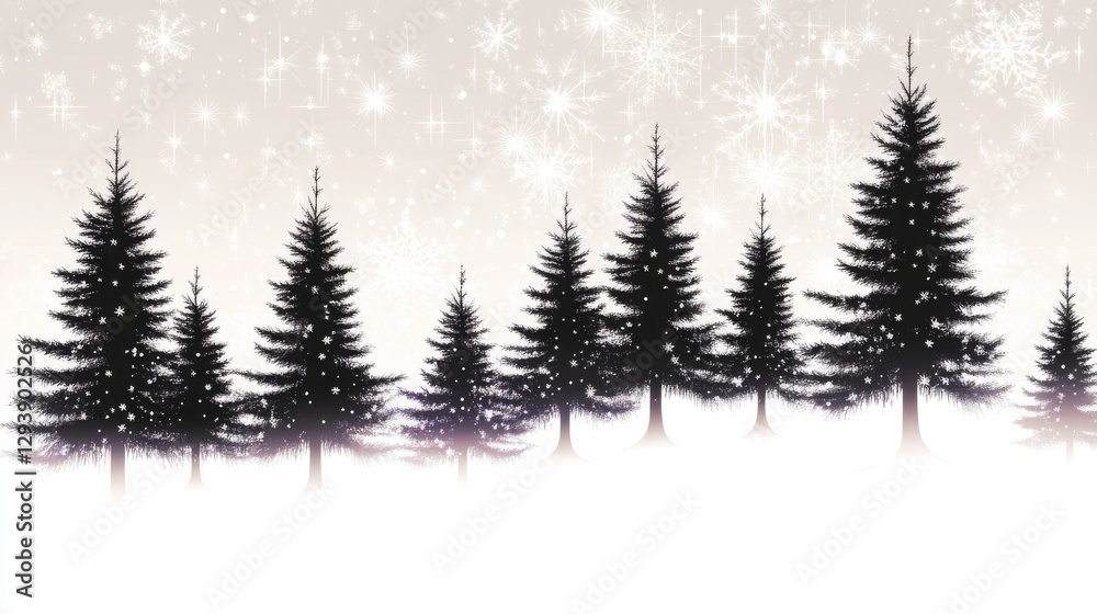 Fototapeta premium Snowfall over evergreen trees in a serene winter landscape
