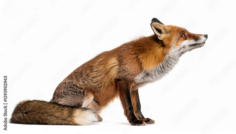 Fototapeta premium TwoYearOld Red Fox Gazing Skyward Vivid Isolated Portrait of a Majestic Wild Canid in Reddish Fur, Exuding Agility and Mystique Amidst Natures Bounty Perfect for Digital Art, Home Decor, or