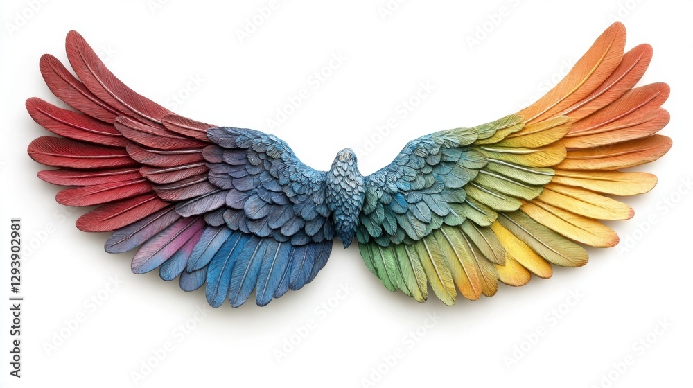 Fototapeta premium Colorful Wings Sculpture on White Backdrop Symbolizing Freedom Creativity and Artistic Expression with a Clean and Minimalist Aesthetic