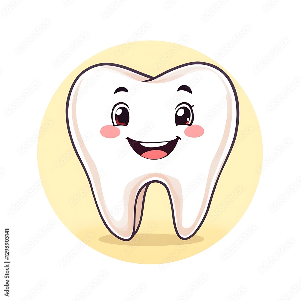 Animated Cheerful Tooth Icon with a Soft Yellow Background Illustration for Dental Health Animated Cheerful Tooth Icon with a Soft Yellow Background Illustration for Dental Health