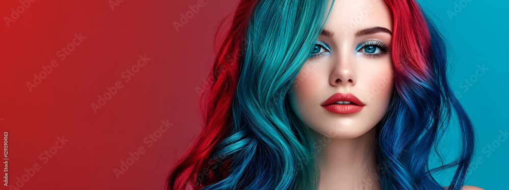 Obraz premium A beautiful woman with colorful hair poses for the camera 