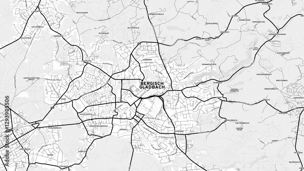 Fototapeta premium Minimalist Bergisch Gladbach Street Map with Labels and Neighborhoods