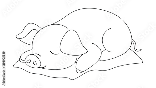 Adorable Sleeping Piglet Line Art Cute Farm Animal Resting