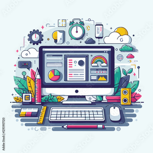 computer, digital, business, technology, communication, laptop, tech, work, office, web, internet, design, employee, vector, information, monitor, pc, modern, device, person, electronic, desktop, scre