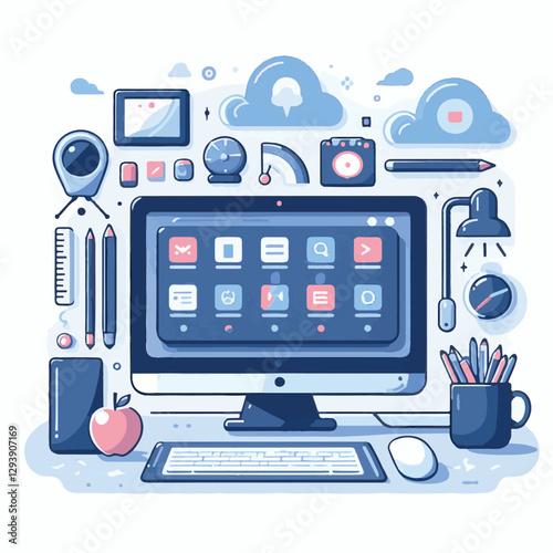 computer, digital, business, technology, communication, laptop, tech, work, office, web, internet, design, employee, vector, information, monitor, pc, modern, device, person, electronic, desktop, scre