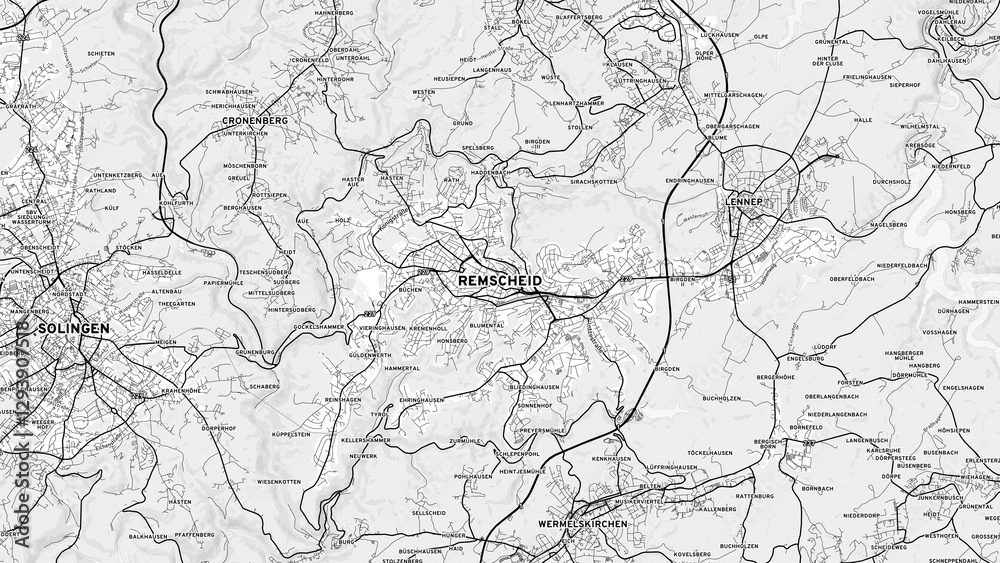 Minimalist Remscheid Street Map with Labels and Neighborhoods Minimalist Remscheid Street Map with Labels and Neighborhoods