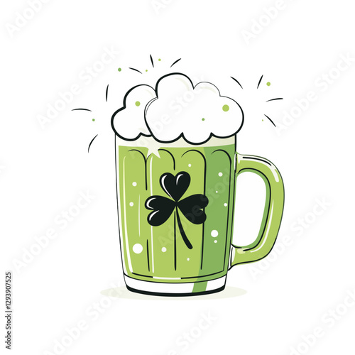 Vector illustration of a green beer mug with a shamrock, symbolizing St. Patrick’s Day, Irish culture, and festive celebrations.
