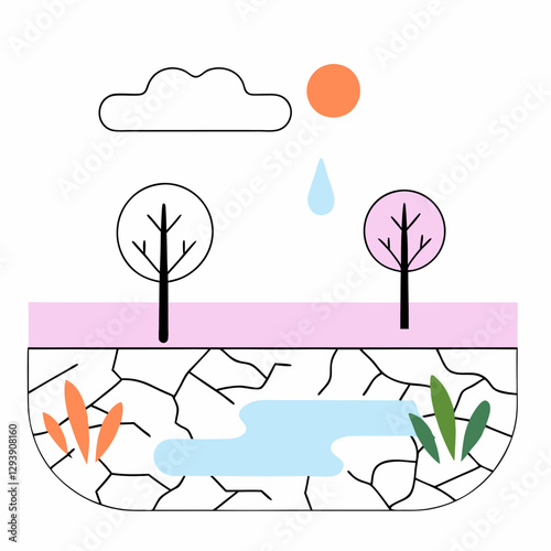 Drought Illustration: Cracked Earth, Minimalist Design.