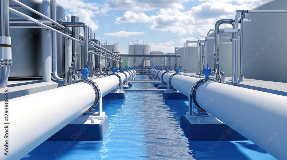 A clean energy-powered desalination plant providing fresh water. A clean energy-powered desalination plant providing fresh water.