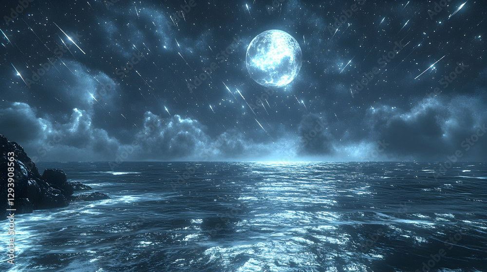 Fototapeta premium Cosmic Moonlight Over a Stormy Sea