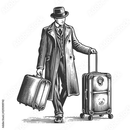 Traveler with Suitcases vector illustration