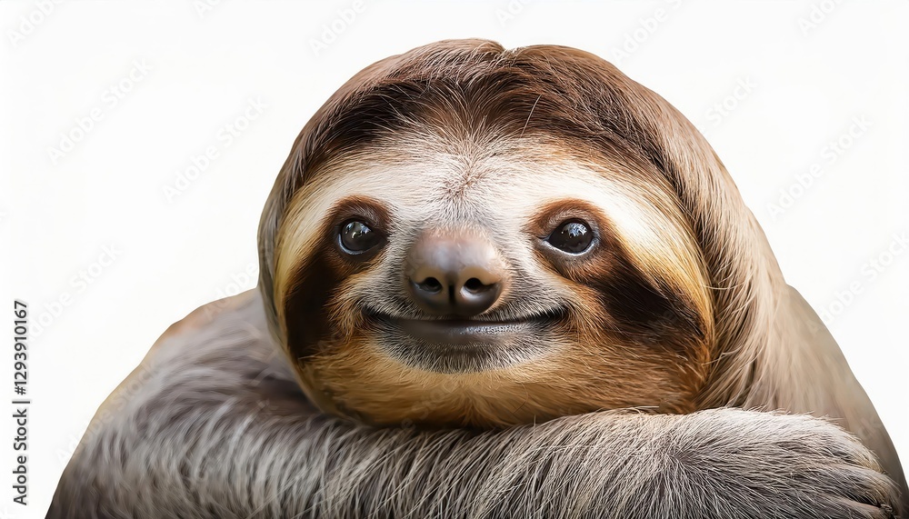 Naklejka premium Isolated Sloth Floating Serenely on Transparent Background, A Timeless and Enchanting Portrait of an Endearing Animal in the Heart of the Tropical Rainforest