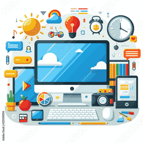 computer, digital, business, technology, communication, laptop, tech, work, office, web, internet, design, employee, vector, information, monitor, pc, modern, device, person, electronic, desktop, scre
