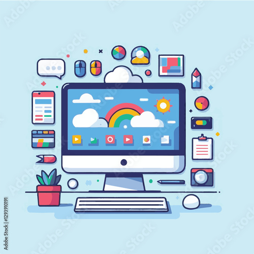computer, digital, business, technology, communication, laptop, tech, work, office, web, internet, design, employee, vector, information, monitor, pc, modern, device, person, electronic, desktop, scre