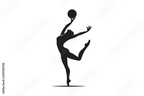 Minimalist rhythmic gymnastics woman silhouette on white background. Vector illustration.